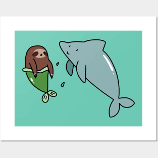 Dolphin and Mermaid Sloth Posters and Art